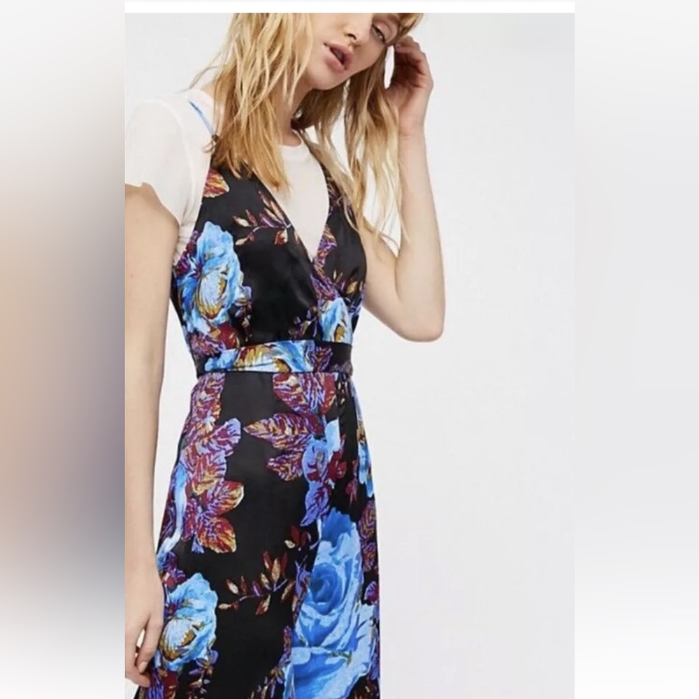 Free People Black and Blue Floral Jumpsuit